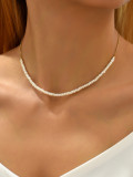 Collar de cobre con perlas artificiales de color sólido dulce Collares de cobre chapados con cuentas