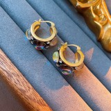 1 par de pendientes de diamantes de imitación de resina de cobre con incrustaciones redondas de estilo barroco Retro