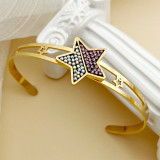Brazaletes chapados en oro con diamantes de imitación con incrustaciones de acero inoxidable con estrella de estilo romano elegante