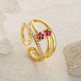 El estilo simple viaja el anillo abierto del Zircon plateado oro geométrico del cobre 18K en bulto