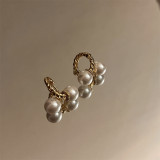 1 par de pendientes colgantes de perlas artificiales de cobre con incrustaciones geométricas para mujer