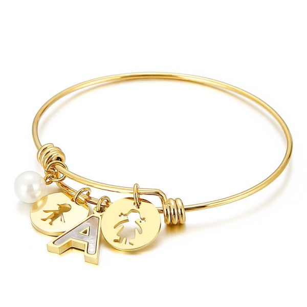 Nueva pulsera simple de perlas de acero inoxidable de 26 letras, joyería al por mayor