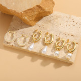 1 par de pendientes chapados en oro de 14 quilates con incrustaciones de perlas geométricas estilo IG