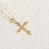 Collar con colgante de circonio chapado en oro de 14 quilates con cruz de cobre clásico lujoso elegante a granel