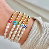 Pulseras de cobre con perlas de imitación de ojo de diablo retro a granel