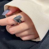 Anillo abierto de circón con incrustaciones de esmalte de cobre en forma de corazón de estilo simple romántico