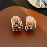 1 par de pendientes informales de cristal de cobre con incrustaciones de cuentas y lazo de flor con forma de corazón dulce