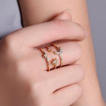 Anillo de moda europea y americana para mujer, anillo de luna y estrella hueca de tres capas, anillo con apertura de pentagrama de diamante personalizado