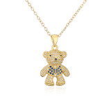 Collar con colgante de oso lindo de circonita con microincrustaciones de oro real chapado en cobre a la moda
