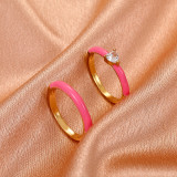Conjunto de 2 piezas de anillo de circón con incrustaciones de cobre geométrico con goteo de aceite de color simple a la moda