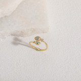 Elegante anillo abierto chapado en oro de 14 quilates con incrustaciones asimétricas de cobre y ojo del diablo