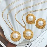 Collar de pendientes de perlas chapado en oro de acero titanio redondo de estilo simple
