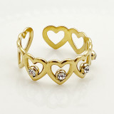 Anillos chapados en oro de diamantes de imitación con incrustaciones de revestimiento de acero inoxidable en forma de corazón de estilo simple