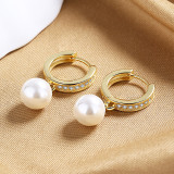 1 par de elegantes pendientes de diamantes de imitación con incrustaciones de cobre y concha de bola