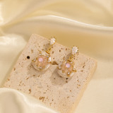 1 par de gotas de agua cuadradas retro estilo IG con incrustaciones de chapado en forma de corazón, perlas de imitación de cobre, diamantes de imitación artificiales, circonita, pendientes colgantes chapados en oro de 18 quilates
