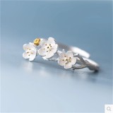 Anillo de flor de ciruelo de plata de ley coreana S925