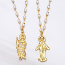 Colgante de la Virgen María, perla, circonita, collar religioso de cobre, accesorios al por mayor