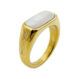 Anillos abiertos chapados en oro de concha con incrustaciones de acero inoxidable rectangulares de viaje de estilo Simple informal