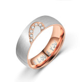 1 pieza de anillos de circonio tallado con incrustaciones de acero de titanio con forma de corazón y letras a la moda