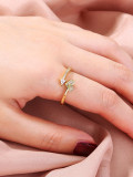 Anillo abierto Chapado en plata con incrustaciones de cobre, rectangular, estilo Simple, 1 pieza