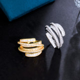 Estilo simple Alas asimétricas Incrustaciones de cobre Piedras preciosas artificiales Chapado en oro de 14 quilates Anillos chapados en rodio chapados en oro blanco
