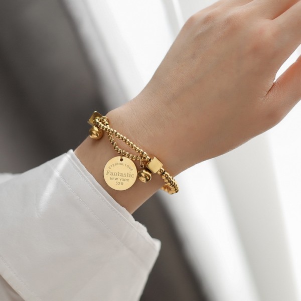 Pulseras con cuentas de acero y titanio con letras de moda, 1 pieza