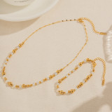Collar de pulseras chapado en oro de 18 quilates con revestimiento de piedra lunar redondo informal de acero inoxidable estilo IG