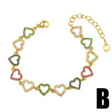 Pulsera de cobre con estrella de cinco puntas y circonita de Color decorativa a mano con costura en forma de corazón para mujer