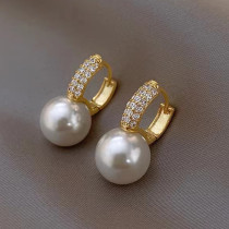 1 par de pendientes colgantes de circonita perla con incrustaciones de cobre redondo de estilo Simple elegante