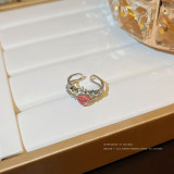 Anillo abierto con piedras preciosas artificiales con incrustaciones de cobre en forma de corazón de moda 1 pieza