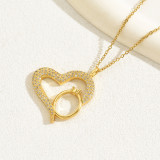 Collar con colgante de circonio chapado en oro blanco chapado en oro de 18 quilates con forma de corazón ovalado dulce romántico a granel