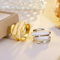 Anillos chapados en rodio chapados en oro blanco chapado en oro de 14 quilates con incrustaciones de cobre geométrico para mujer estilo IG