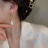 Pendientes colgantes de perlas artificiales, chapados en cobre, geométricos, 1 par