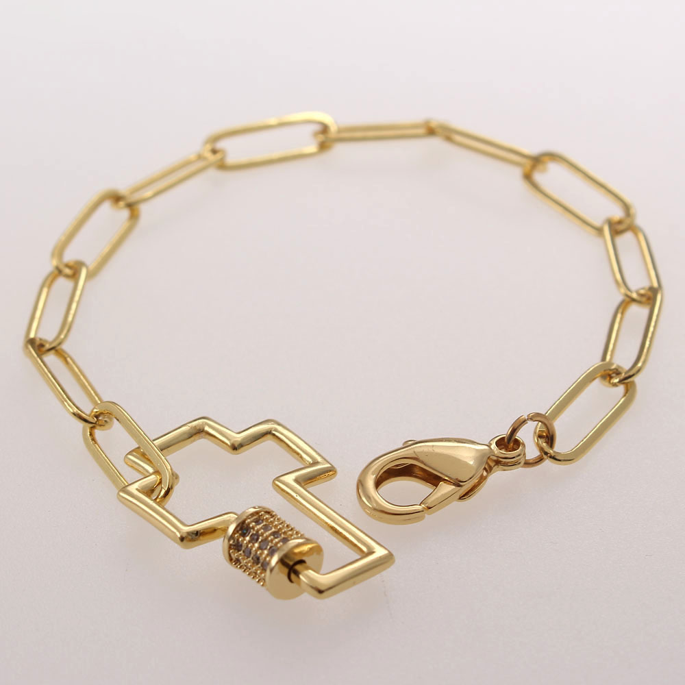 Pulseras chapadas en oro con incrustaciones de cobre y circonita cruzada a mano de Streetwear