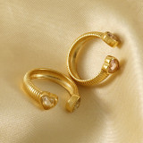 Anillo abierto chapado en oro de 18 quilates con incrustaciones de acero inoxidable con forma de corazón de estilo simple y elegante