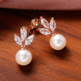 Pendientes colgantes de circonita con perlas artificiales y incrustaciones de cobre geométricas a la moda, 1 par