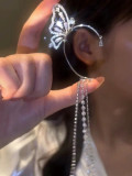 Clips para las orejas con diamantes de imitación, chapado en cobre, geométrico, estilo Hada, 1 pieza