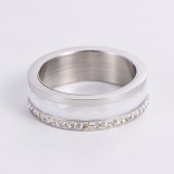 Lujosos anillos geométricos de diamantes de imitación con incrustaciones de cerámica de acero inoxidable