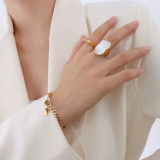 Anillo de dedo pulsera de acero de titanio chapado en oro 18 hecho a mano único con forma especial de concha de mar blanca