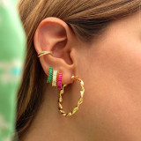 Pendientes de circonio de círculo grande europeo y americano, hebilla de oreja, hebilla de oreja de cobre Multicolor de diamante para mujer
