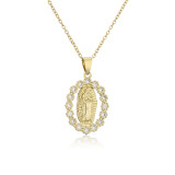 Collar de la Virgen María con microincrustaciones de cobre y joyería religiosa de circón de diseño clásico