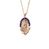 Collar con colgante de diamantes de imitación de cobre y aleación en forma de corazón de la Virgen María de estilo étnico retro a granel