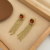 Pendientes colgantes de piedras preciosas artificiales con incrustaciones de cobre y borla cuadrada retro, 1 par