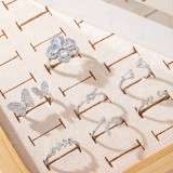 Anillos abiertos chapados en oro blanco con incrustaciones de cobre y flor en forma de corazón de estilo simple informal