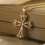Collar con colgante chapado en oro de 18 quilates con incrustaciones de cobre y cruz de estilo simple retro