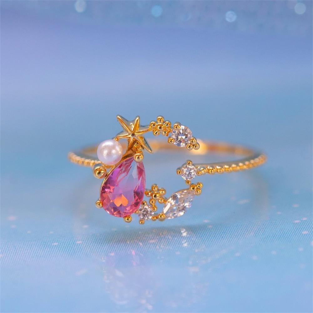 Nuevo Anillo de circón de Color dorado de 18K con estrella y luna, joyería al por mayor