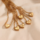 Collar De Acero Inoxidable Con Colgante De Circón Y Letra En Forma De Corazón De Oro Galvanizado De 18 Quilates A La Moda