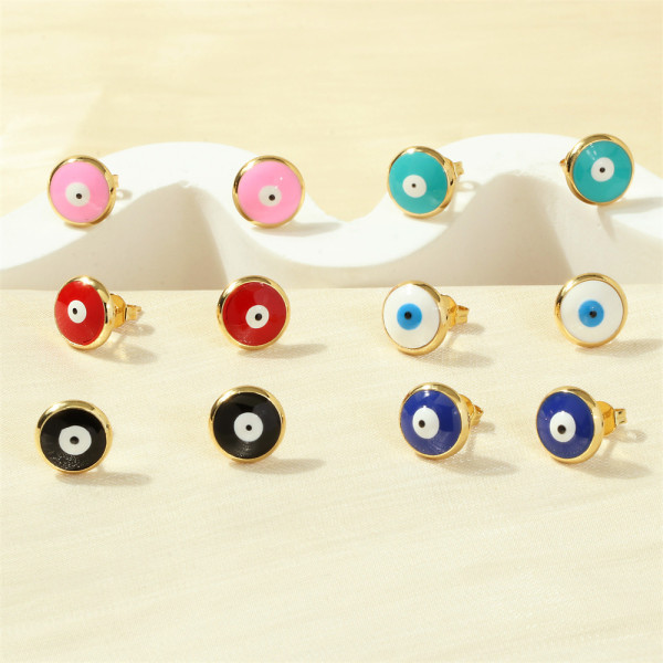 1 par de pendientes chapados en oro de 18 quilates con esmalte de ojos de estilo sencillo