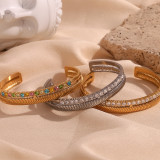 Brazaletes de diamantes de imitación chapados en oro de acero inoxidable de color sólido de estilo clásico básico de estilo simple a granel