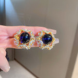 Pendientes colgantes con diamantes de imitación, perlas artificiales de cobre con incrustaciones de bloques de Color geométrico Retro, 1 par
